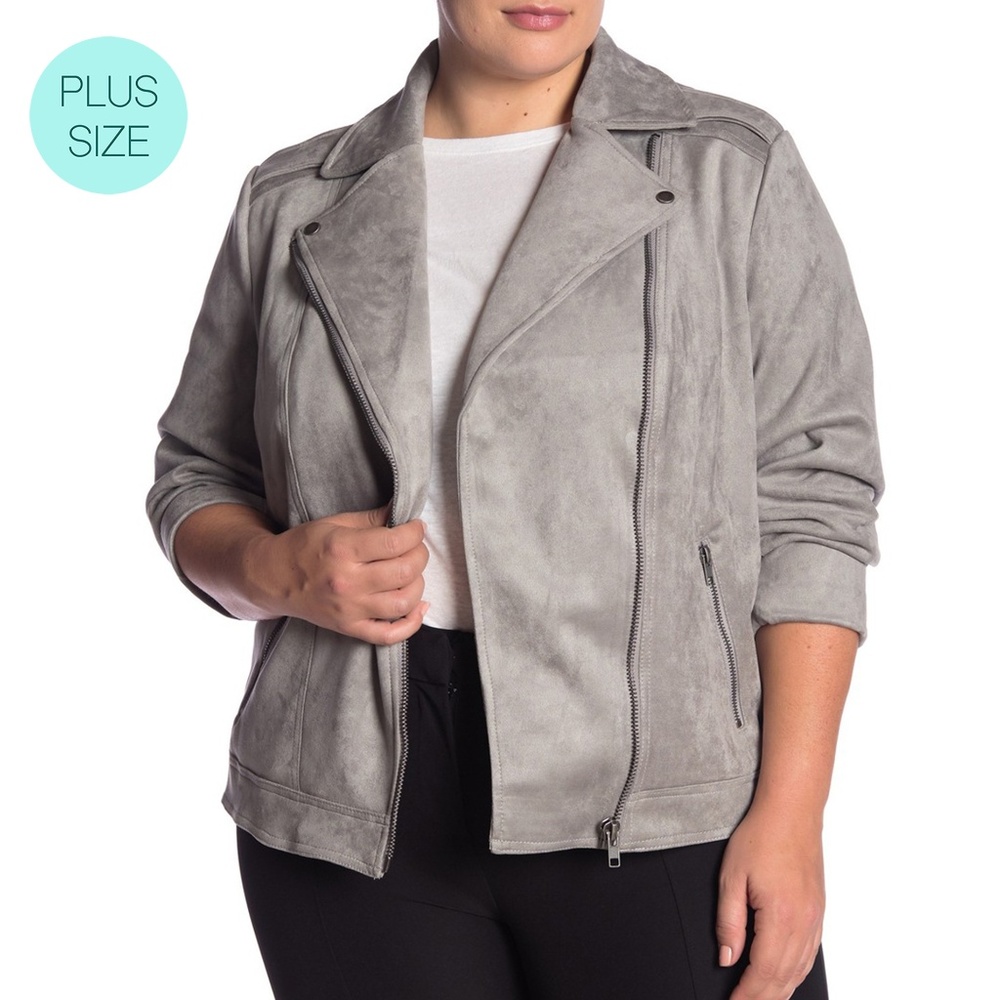 Philosophy Apparel Grey Faux Suede Moto Jacket
